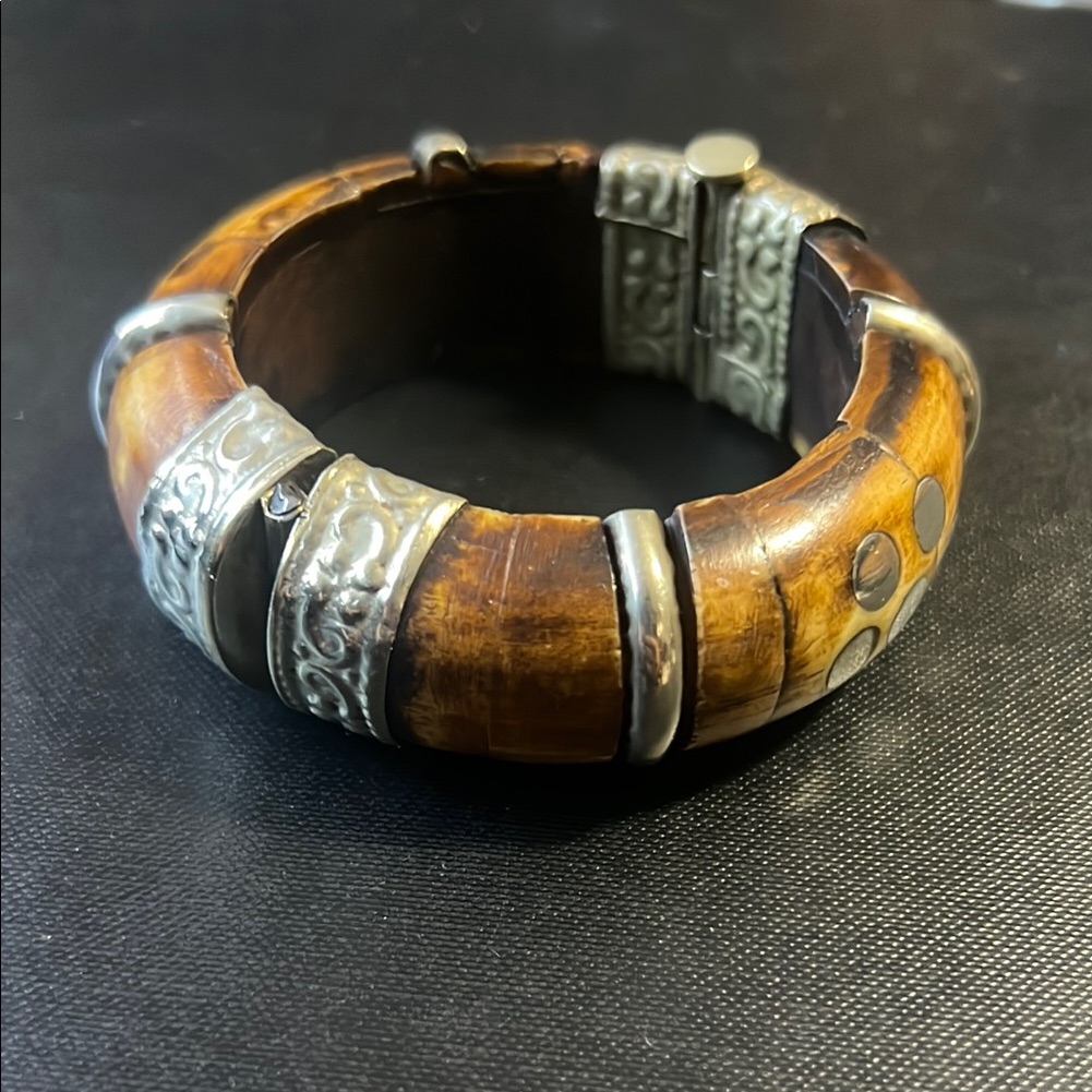 Wood And SilverTone Bracelet